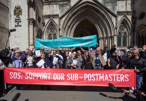 Postmasters outside the High Court after convictions quashed