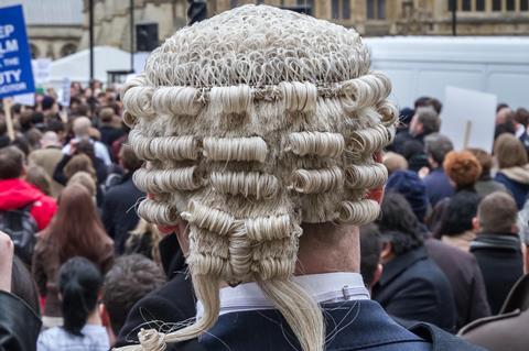 Barristers and solicitors protest in a second mass walkout over cuts to legal aid, Westminster