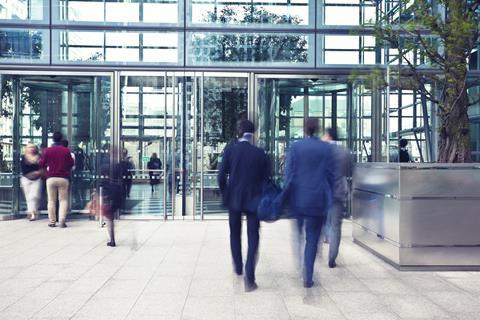 Commuters arriving at the office