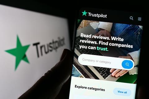 The Trustpilot website displayed on a phone screen