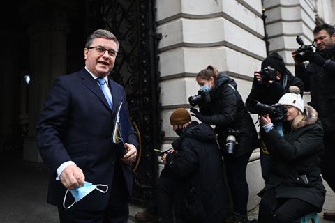 Lord Chancellor and Secretary of State for Justice Robert Buckland returns to 10 Downing Street following a cabinet meeting