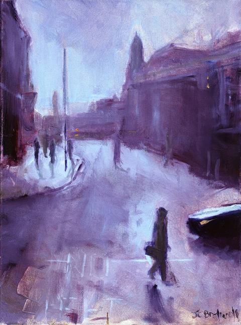 J.C.Bradwell artist Going to Work Winter Leeds