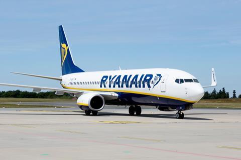 A Ryanair plane on a runway