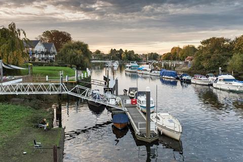 Boats moored along River Thames, Teddington, London Borough of Richmond upon Thames