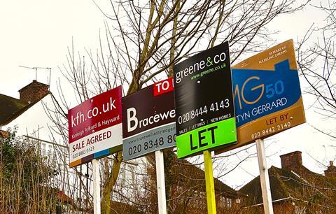 Estate agents' for sale and property letting signs, Muswell Hill, London