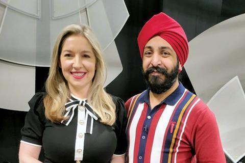 Victoria Coren Mitchell and Paul Singh on the set of Only Connect_