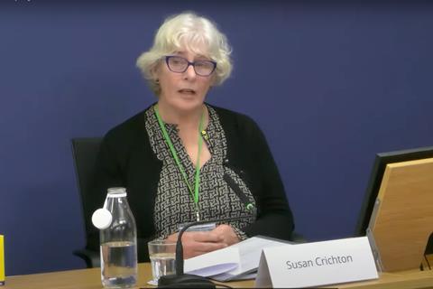 Susan Crichton giving evidence at the Post Office Inquiry