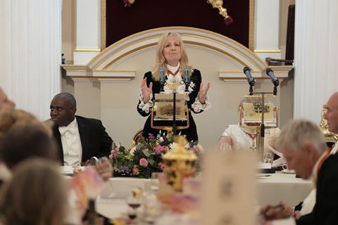 Lady Mayor of the City of London, Dame Susan Langley speaking at the Dinner to His Majesty's Judges in Mansion House, London