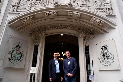 Former traders Tom Hayes (right) and Carlo Palombo outside the Supreme Court