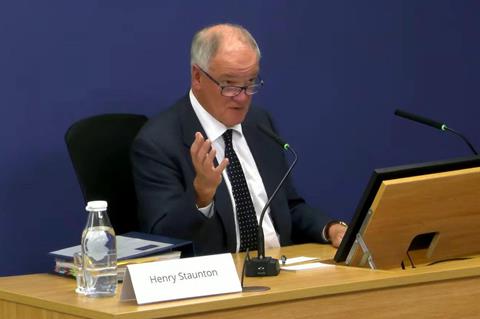 Former Post Office chair Henry Staunton gives evidence at the Post Office Inquiry