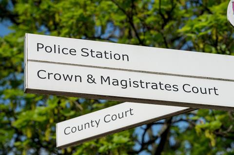 Police station, Crown court & Magistrates court, and County Court signs