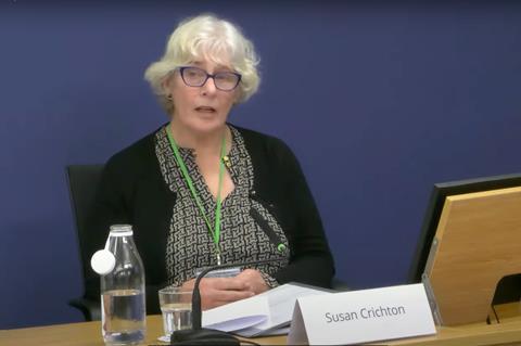 Susan Crichton giving evidence at the Post Office Inquiry