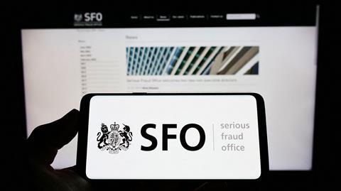 Serious Fraud Office logo displayed on phone screen