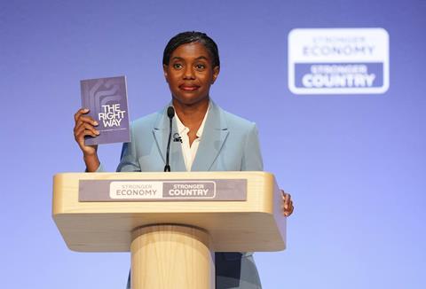 Conservative Party leader Kemi Badenoch on stage during the Conservative Party conference at Symphony Hall, Birmingham