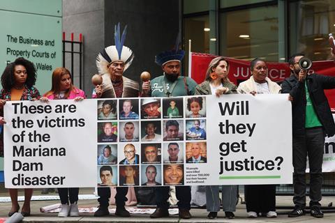 Protesters demonstrate against Mariana dam disaster outside London's High Court