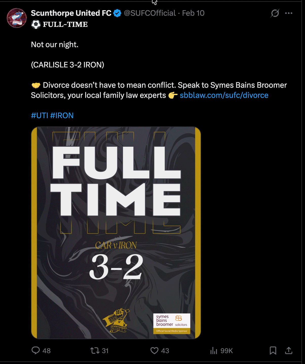 Scunthorpe United tweet